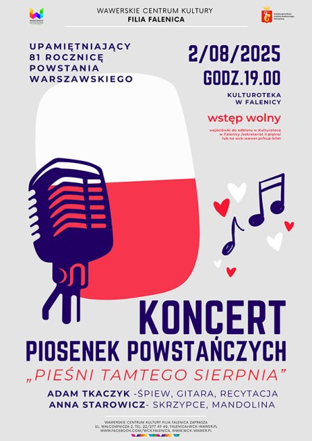Koncert piosenek patriotycznych "Pieśni tamtego sierpnia" Adam Tkaczyk w WCK Falenica
