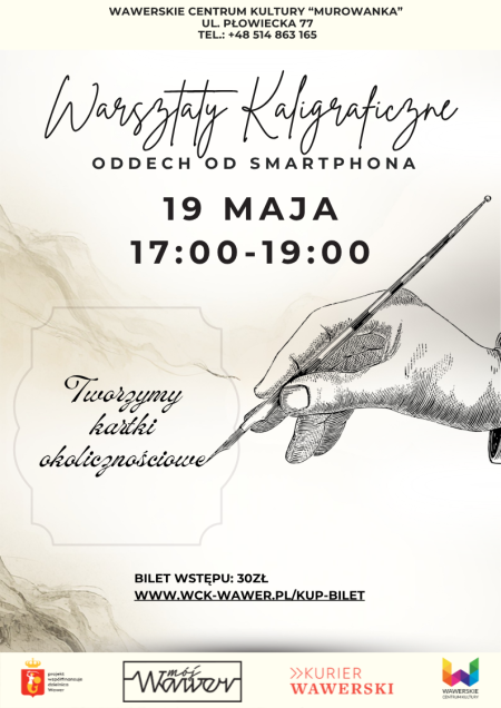 Warsztaty Kaligraficzne "Oddech od smartfona" 19.05.2026 g. 17:00 WCK Murowanka
